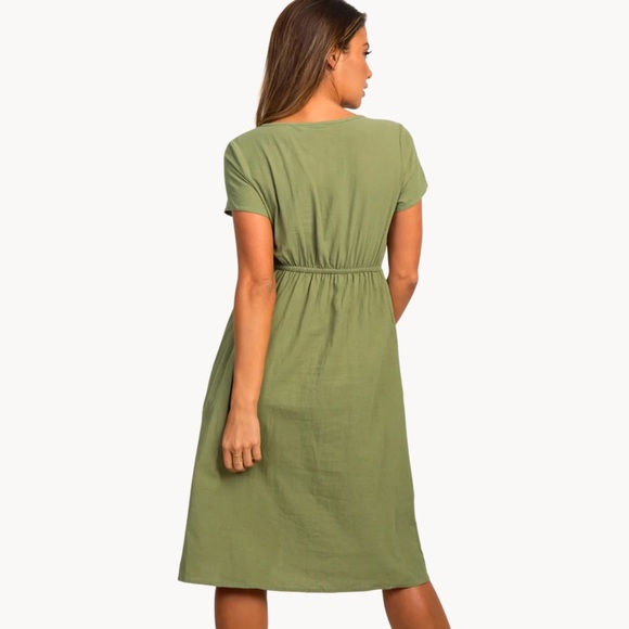NEW Dressbarn Khaki Green Midi Dress with Pockets - Picture 3 of 6